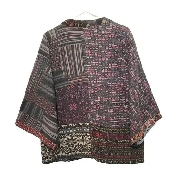 Sacred Threads Patchwork Button Down Sweater Womens Size L Boho Wide Sleeves - Picture 2 of 8
